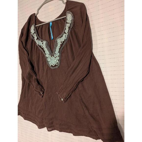 Free People Boho Chic Brown Tunic Top with Embroidery XS TP - Picture 3 of 11